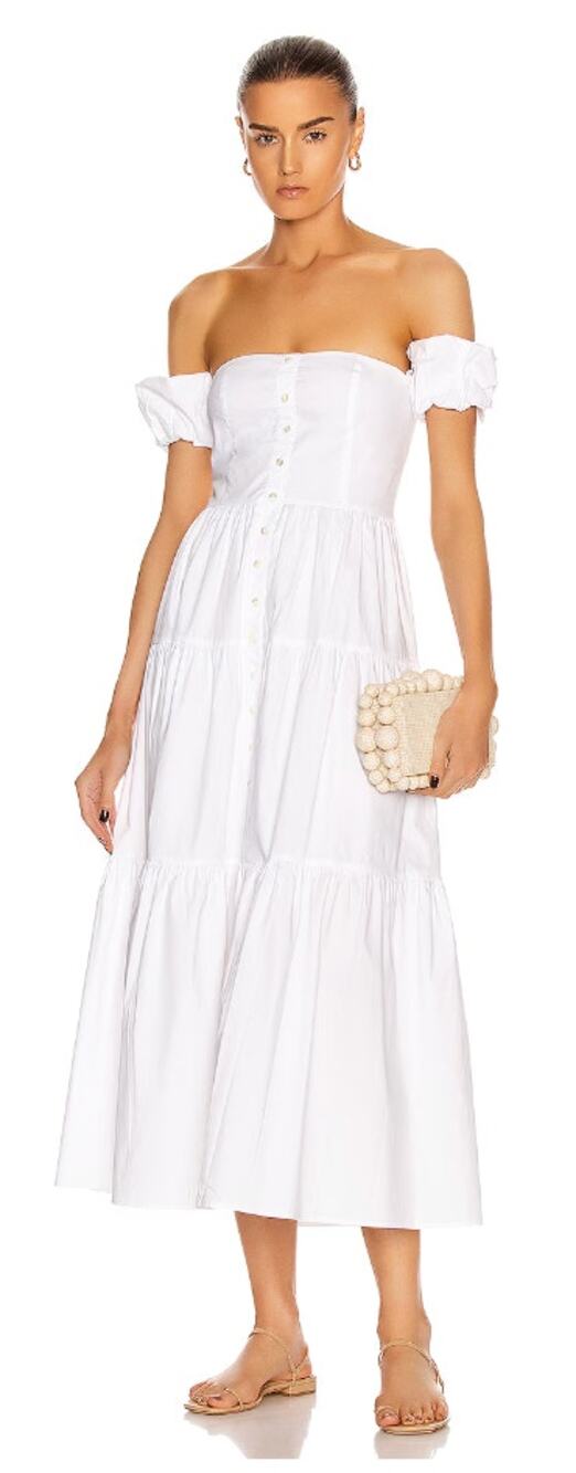 Staud Dress 4 Elio Off Shoulder Midi White Puff Sleeve Ceremony Party Sundress